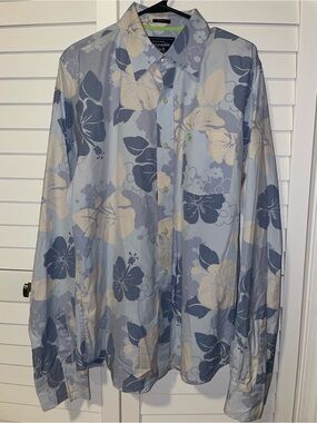 Abercrombie & Fitch Men’s Muscle Aloha Hawaiian Shirt Blue Long Sleeve